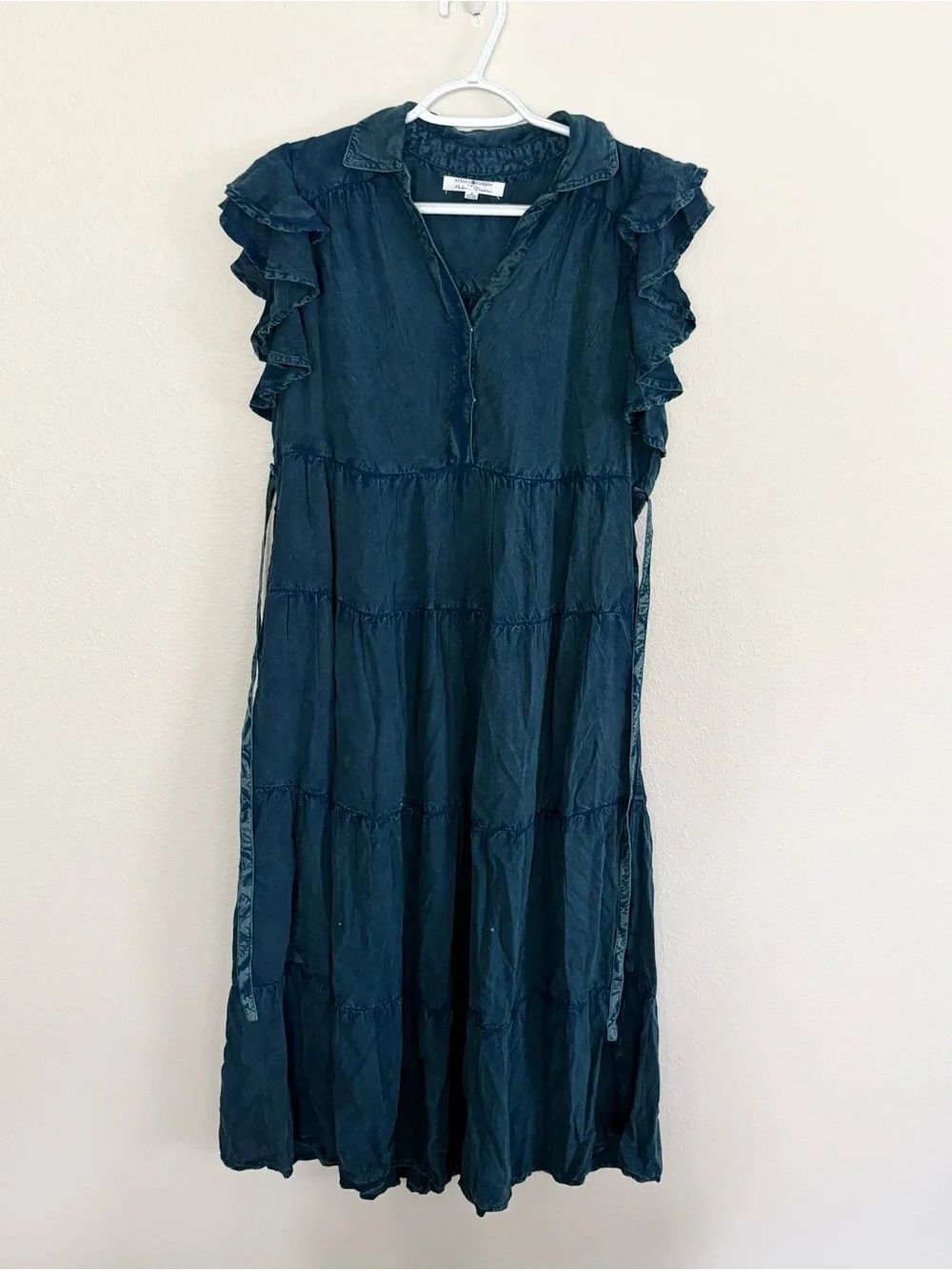 April Cornell Womens Blue Tiered Ruffle Midi Dress Cottagecore Prairie Size XS